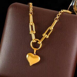 316L Stainless Steel Gold Color Heart Love Pendant Necklace For Women Fashion